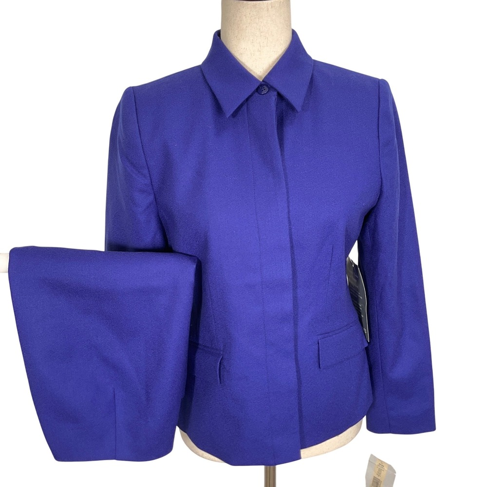 Amanda Smith Skirt Suit Women 6P Cobalt Blue Pencil 80s Classic Wool Deadstock